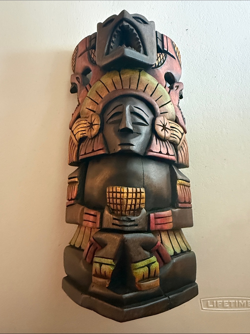 Hand-Carved Wooden Tribal Inca Mayan Totem 12 inches tall Freestanding